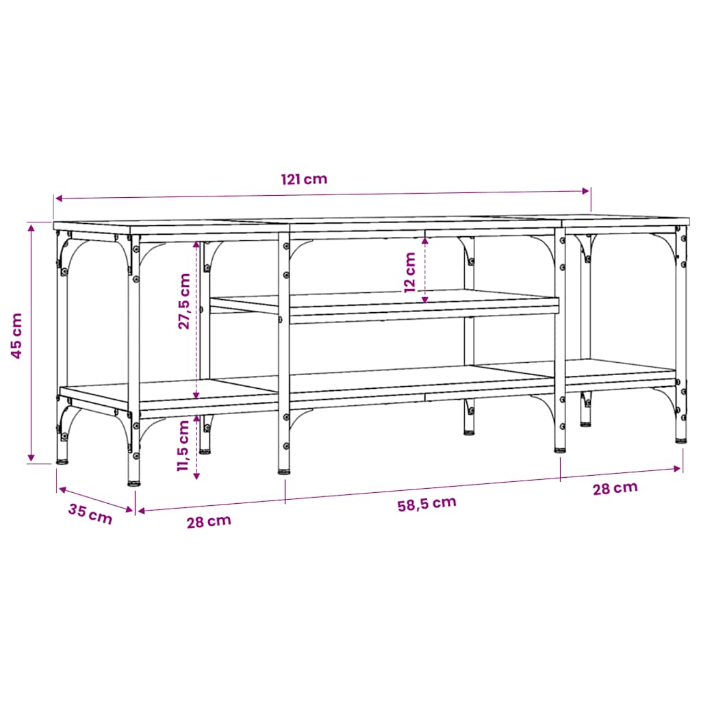 vidaXL Έπιπλο Τηλεόρασης Μαύρο 121 x 35 x 45 εκ. Επεξεργ. Ξύλο/Σίδερο