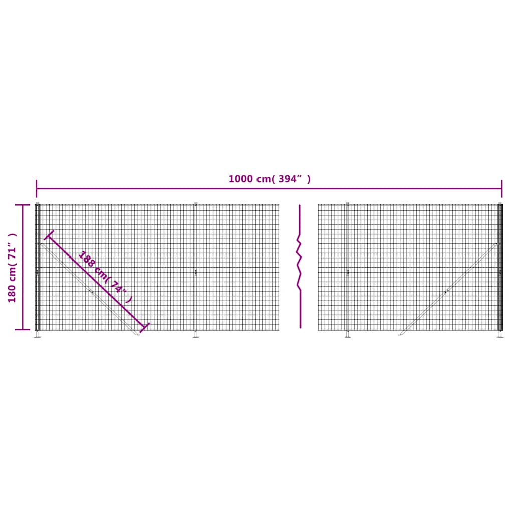 vidaXL Συρματόπλεγμα Περίφραξης Ανθρακί 1,8 x 10 μ. με Βάσεις Φλάντζα