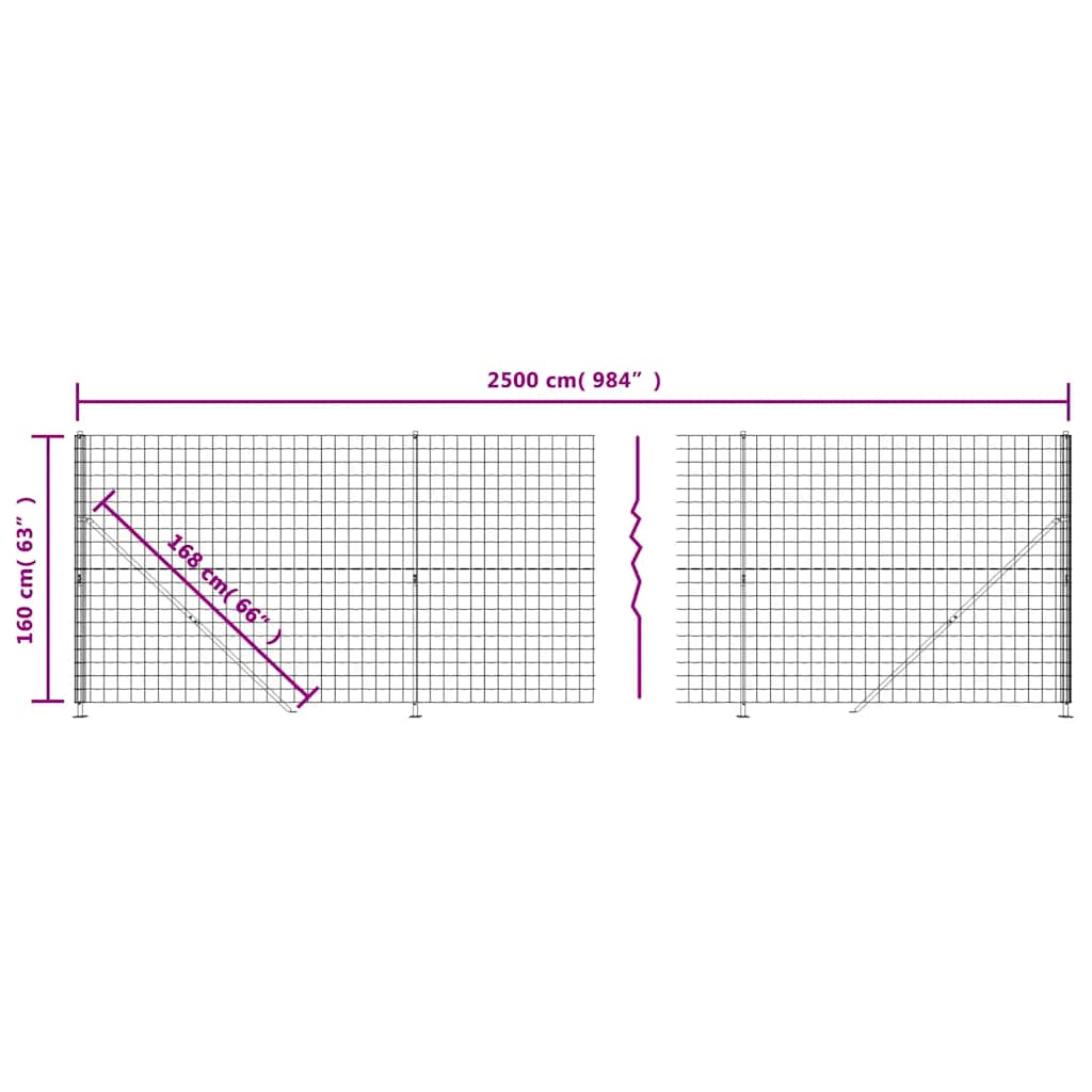 vidaXL Συρματόπλεγμα Περίφραξης Ανθρακί 1,6 x 25 μ. με Βάσεις Φλάντζα