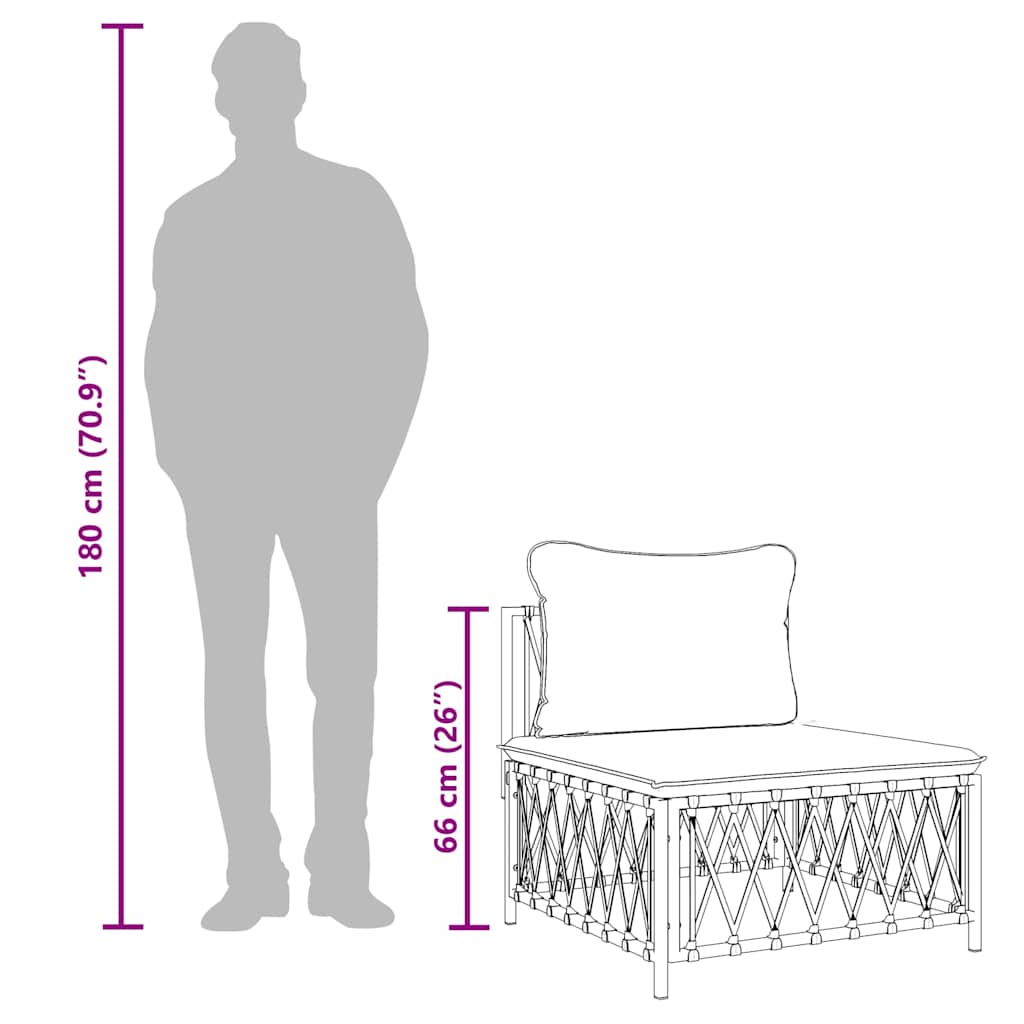 vidaXL Καναπές Κήπου Μεσαίος Λευκός από Πλεγμένο Ύφασμα με Μαξιλάρια