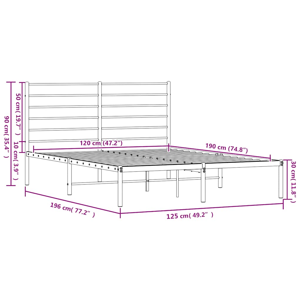 vidaXL Πλαίσιο Κρεβατιού με Κεφαλάρι Λευκό 120x190 εκ. Μεταλλικό