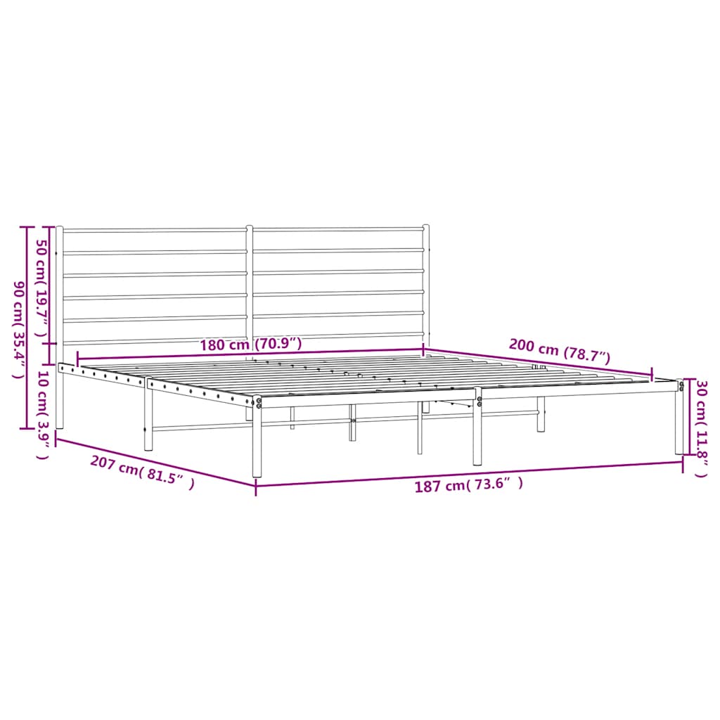 vidaXL Πλαίσιο Κρεβατιού με Κεφαλάρι Λευκό 180x200 εκ. Μεταλλικό