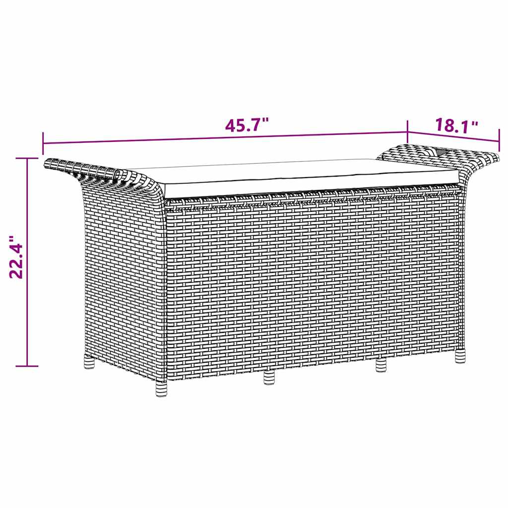 vidaXL Παγκάκι Κήπου με Μαξιλάρι Γκρι 116x46x57 εκ. από Συνθ. Ρατάν