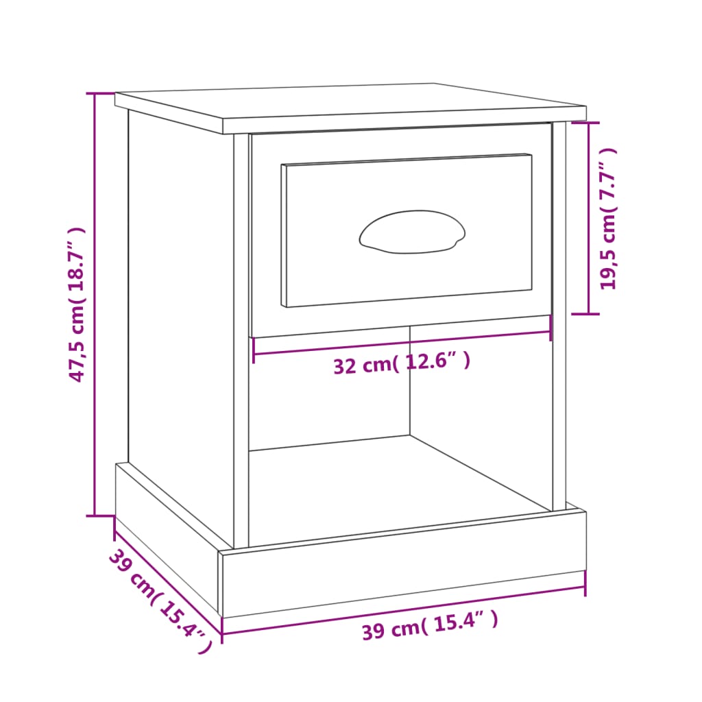 vidaXL Κομοδίνο Μαύρο 39 x 39 x 47,5 εκ. από Επεξεργασμένο Ξύλο