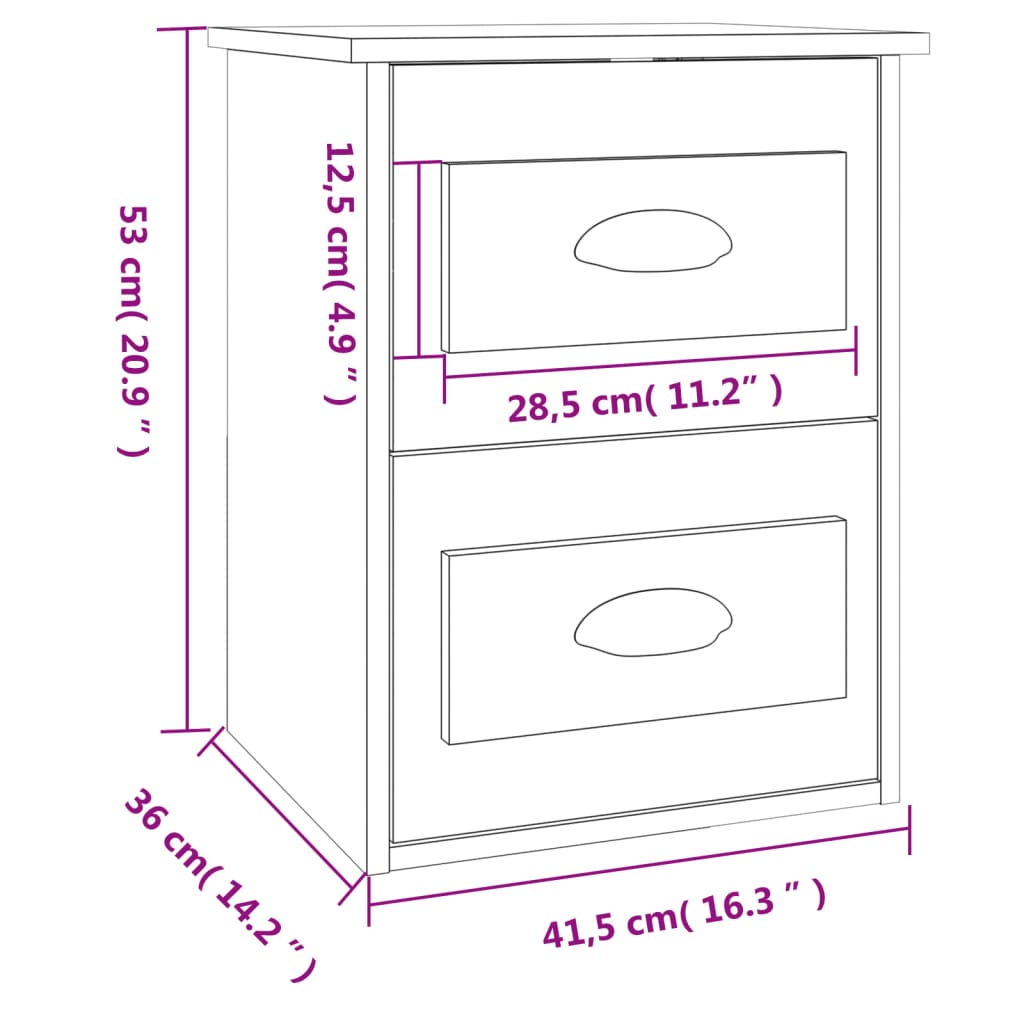 vidaXL Κομοδίνο Επιτοίχιο Καπνιστή Δρυς 41,5x36x53 εκ.