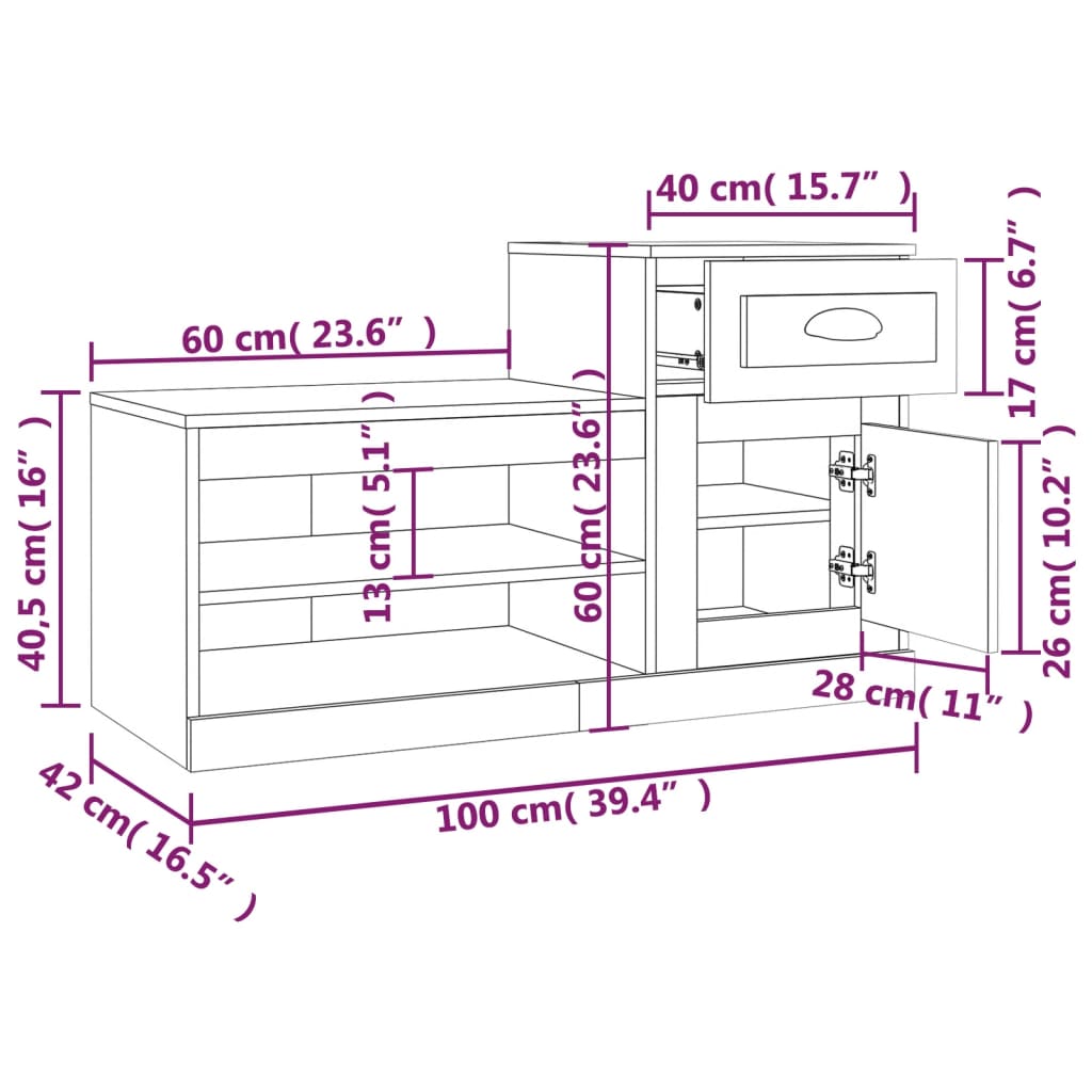 vidaXL Παπουτσοθήκη Καφέ Δρυς 100x42x60 εκ. από Επεξεργασμένο Ξύλο