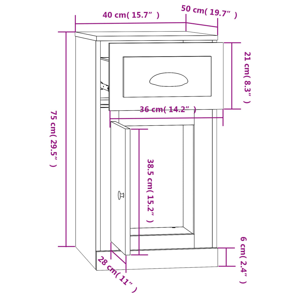 vidaXL Ντουλάπι με Συρτάρι Λευκό 40 x 50 x 75 εκ. Επεξεργασμένο Ξύλο