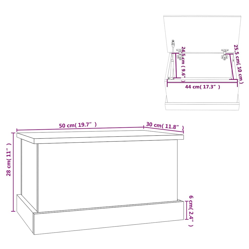 vidaXL Κουτί Αποθήκευσης Μαύρο 50x30x28 εκ. Επεξεργασμένο Ξύλο