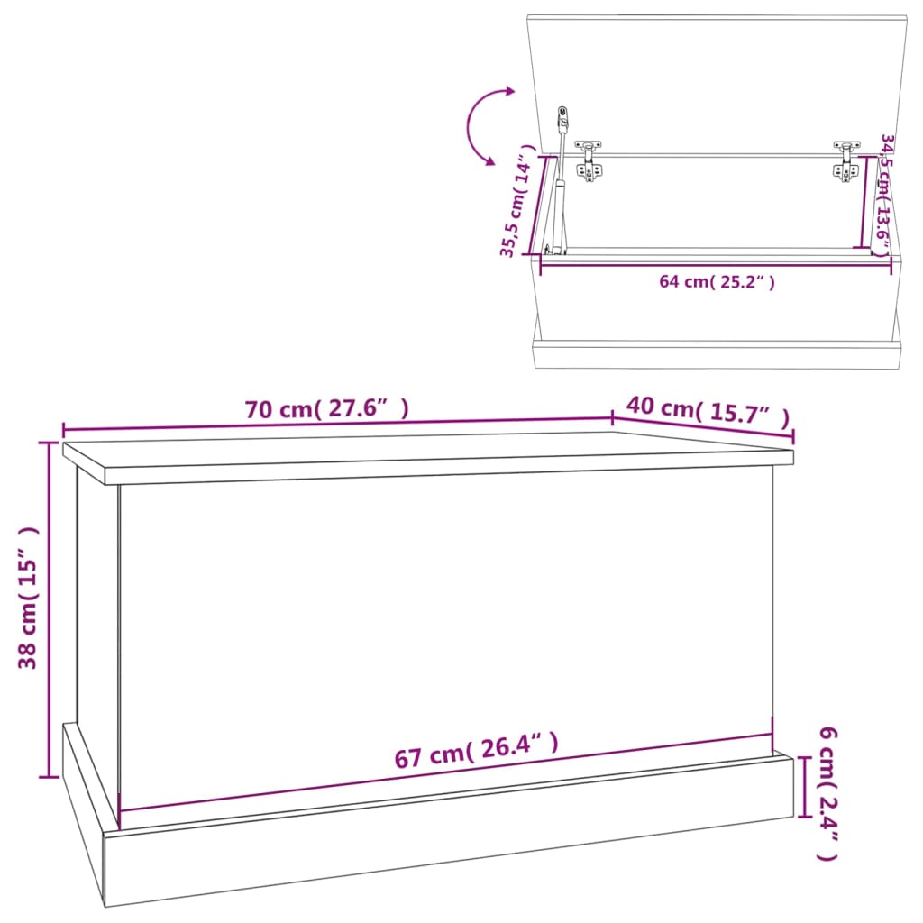 vidaXL Κουτί Αποθήκευσης Λευκό 70x40x38 εκ. από Τεχνητό Ξύλο