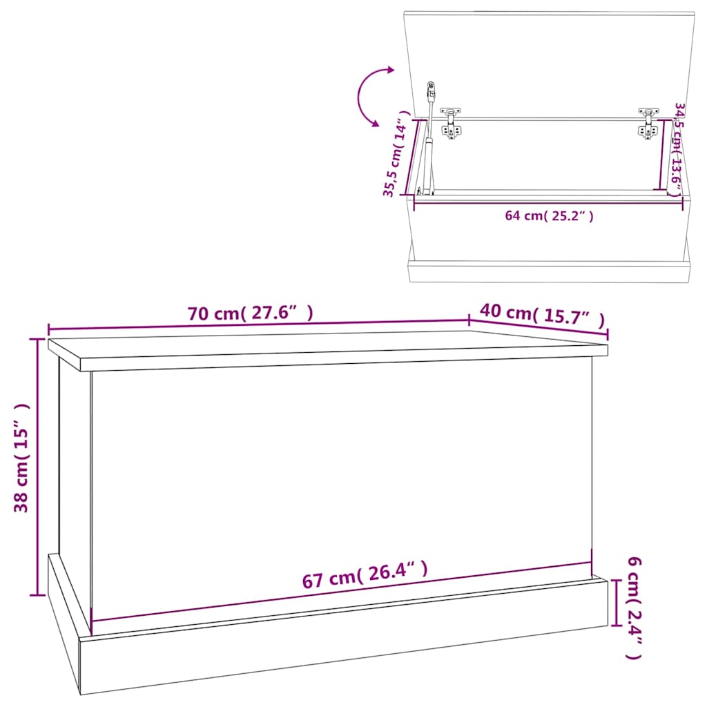 vidaXL Κουτί Αποθήκευσης Μαύρο 70x40x38 εκ. Επεξεργασμένο Ξύλο