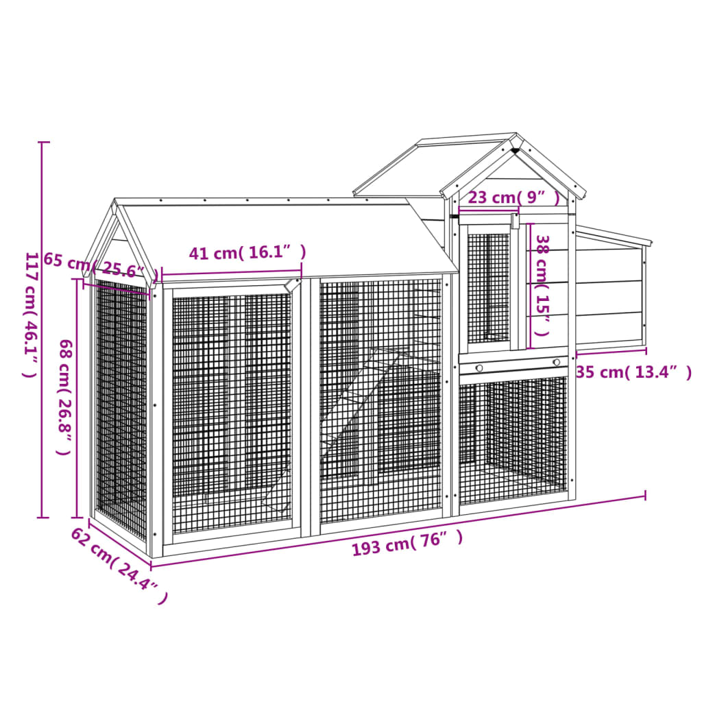 vidaXL Κοτέτσι Γκρι 193 x 65 x 117 εκ. από Μασίφ Ξύλο Πεύκου