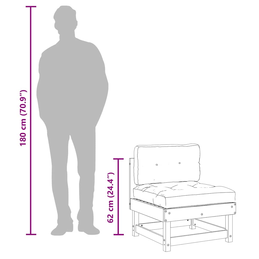 vidaXL Καναπές Μεσαίος με Μαξιλάρια Μελί από Μασίφ Ξύλο Πεύκου