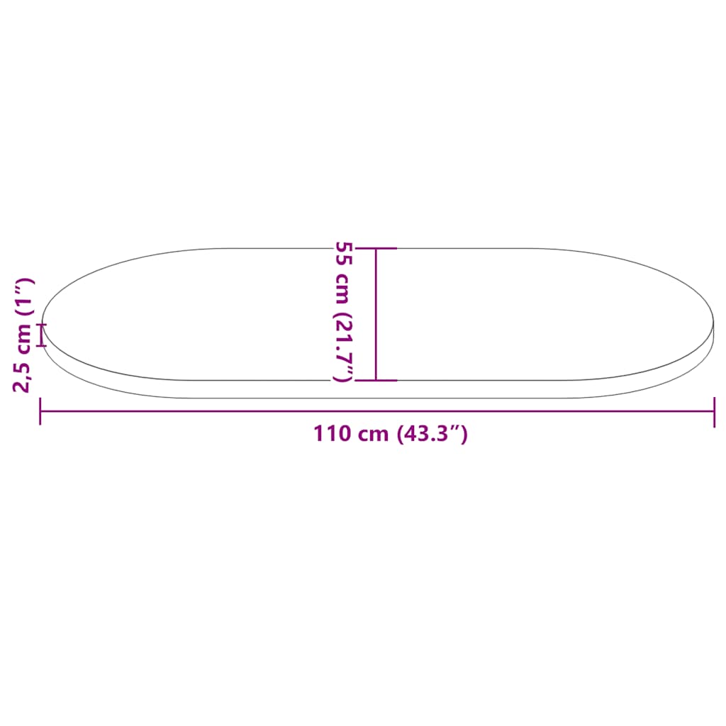 vidaXL Επιφάνεια Τραπεζιού Οβάλ 110x55x2,5 εκ. από Μασίφ Ξύλο Πεύκου