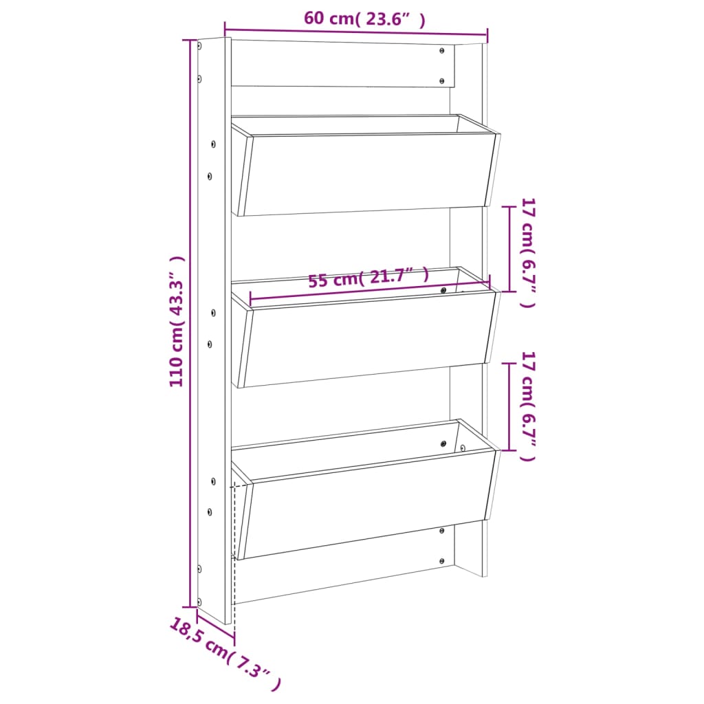 vidaXL Ζαρντινιέρα Τοίχου 3 Επιπέδων 60x18,5x110 εκ. Μασίφ Ξύλο Πεύκου