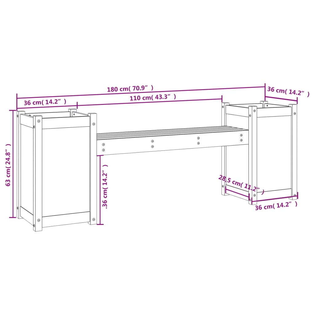 vidaXL Ζαρντινιέρα Παγκάκι 180 x 36 x 63 εκ. από Μασίφ Ξύλο Douglas