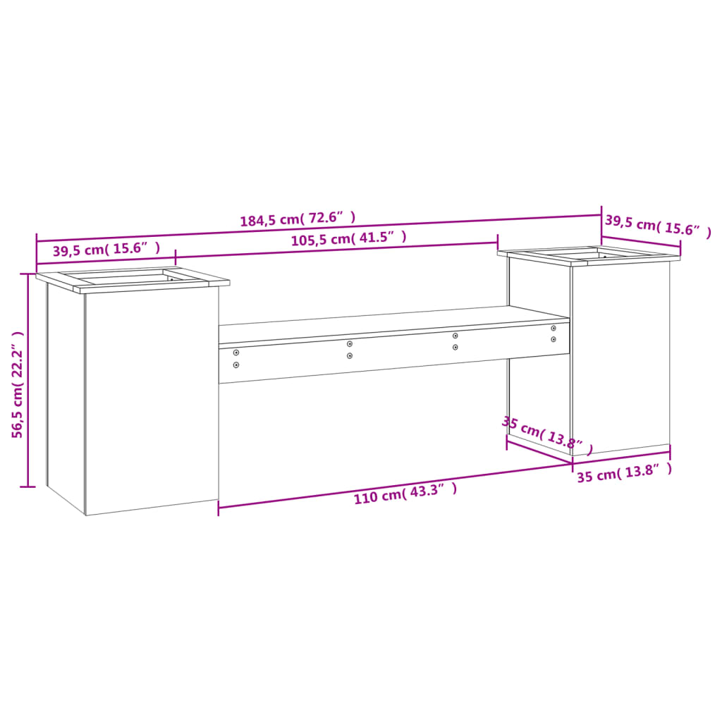 vidaXL Ζαρντινιέρα Παγκάκι Λευκό 184,5x39,5x56,5 εκ. Μασίφ Ξύλο Πεύκου
