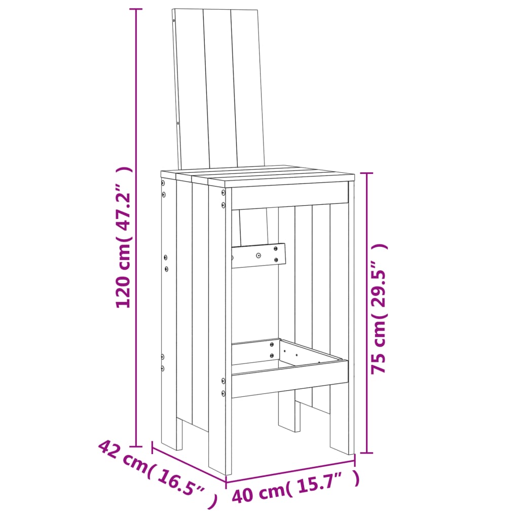 vidaXL Σκαμπό Μπαρ 2 Τεμ. Γκρι 40 x 42 x 120 εκ. από Μασίφ Ξύλο Πεύκου