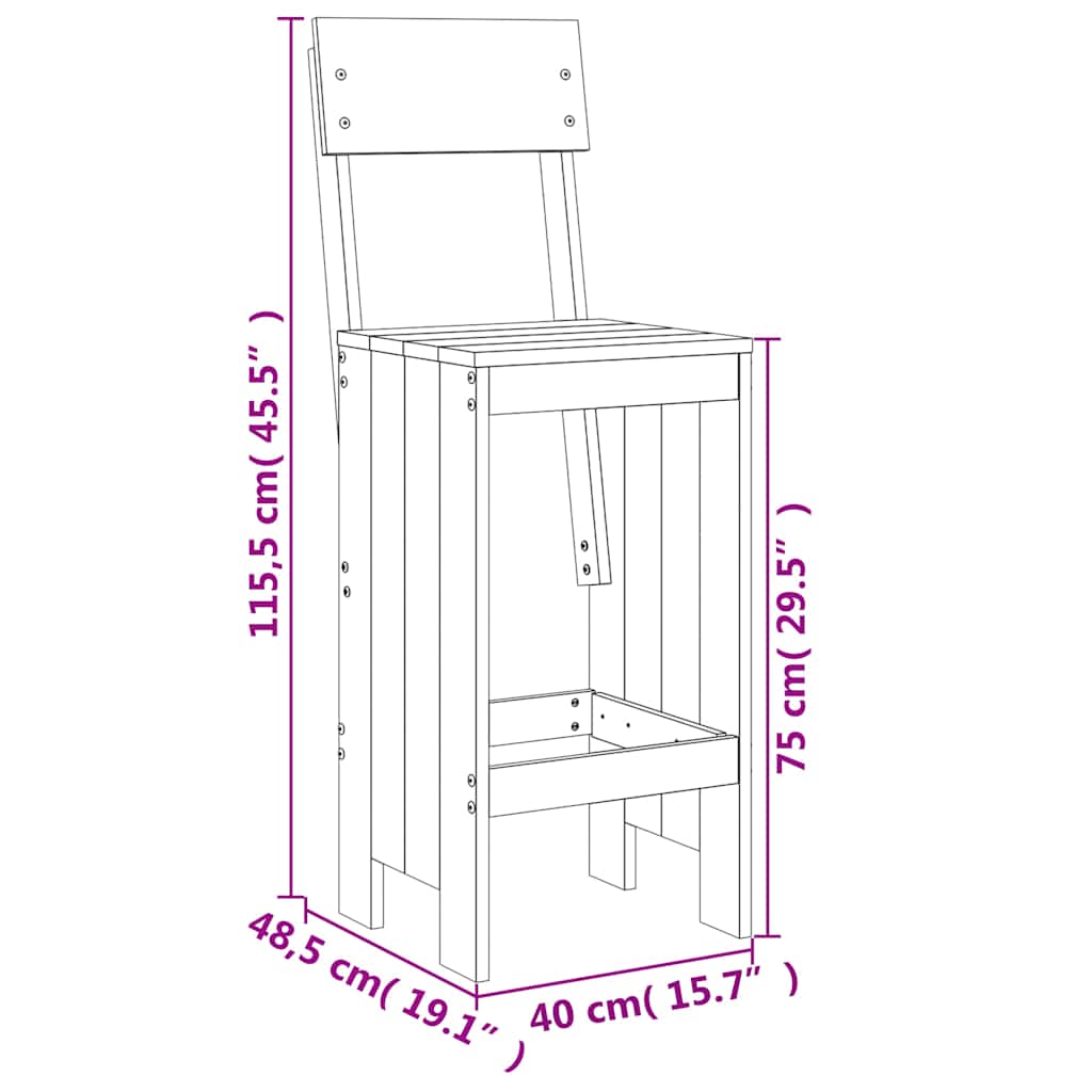 vidaXL Σκαμπό Μπαρ 2 τεμ. Γκρι 40 x 48,5 x 115,5εκ. Μασίφ Ξύλο Πεύκου