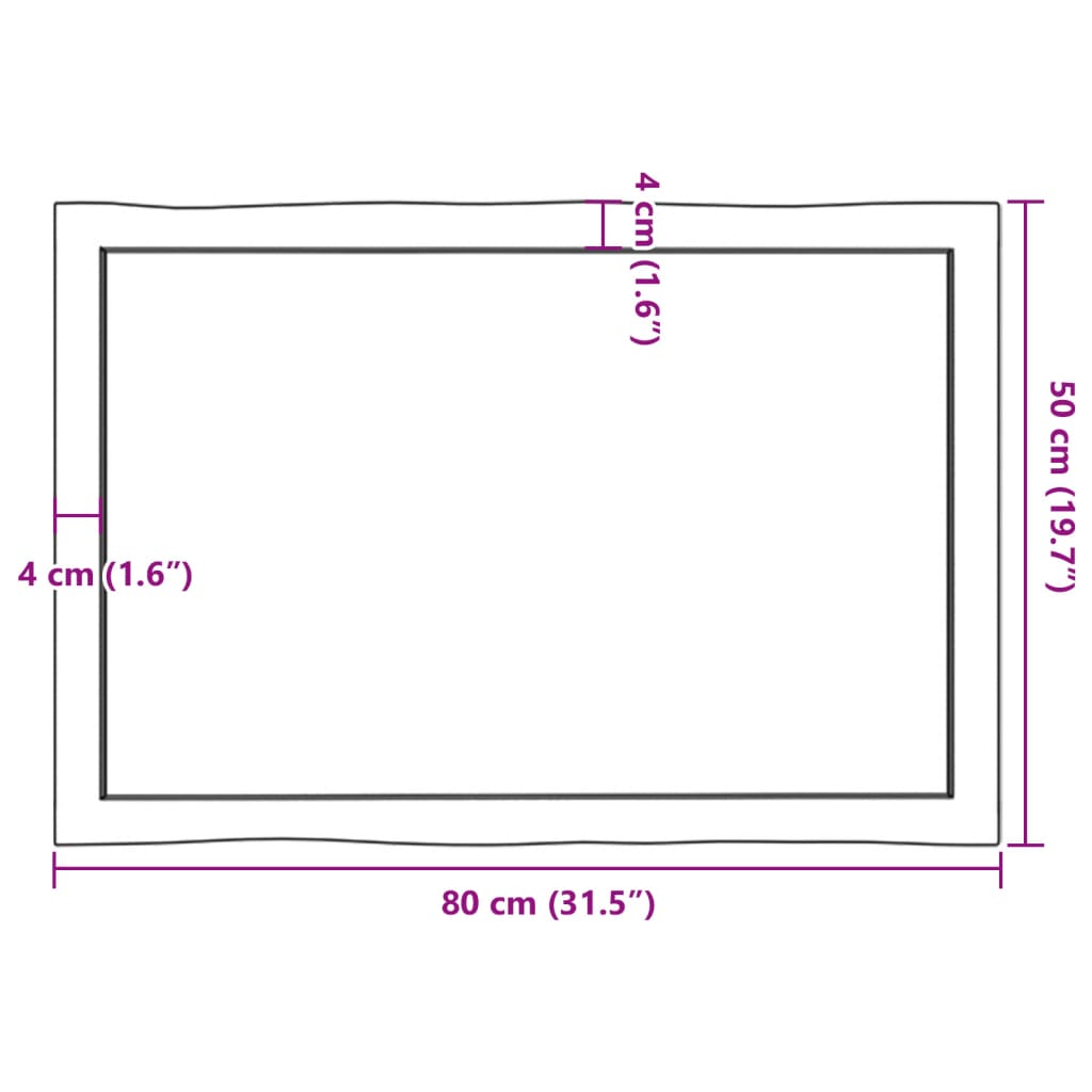 vidaXL Επιφάνεια Τραπεζιού 80x50x(2-6) εκ. Ακατέργαστο Μασίφ Ξύλο