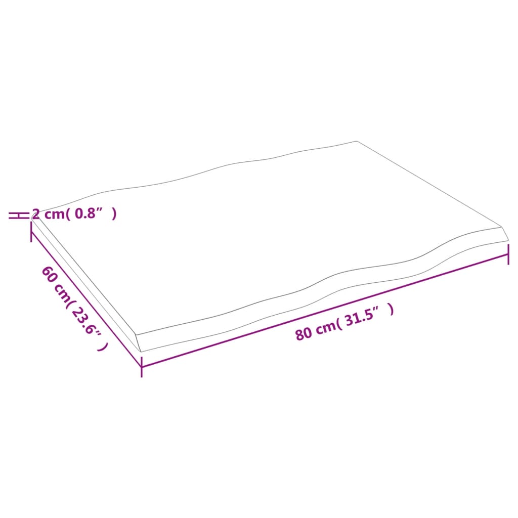 vidaXL Επιφάνεια Τραπεζιού 80x60x2εκ. Ακατ. Μασίφ Ξύλο Δρυός Live Edge
