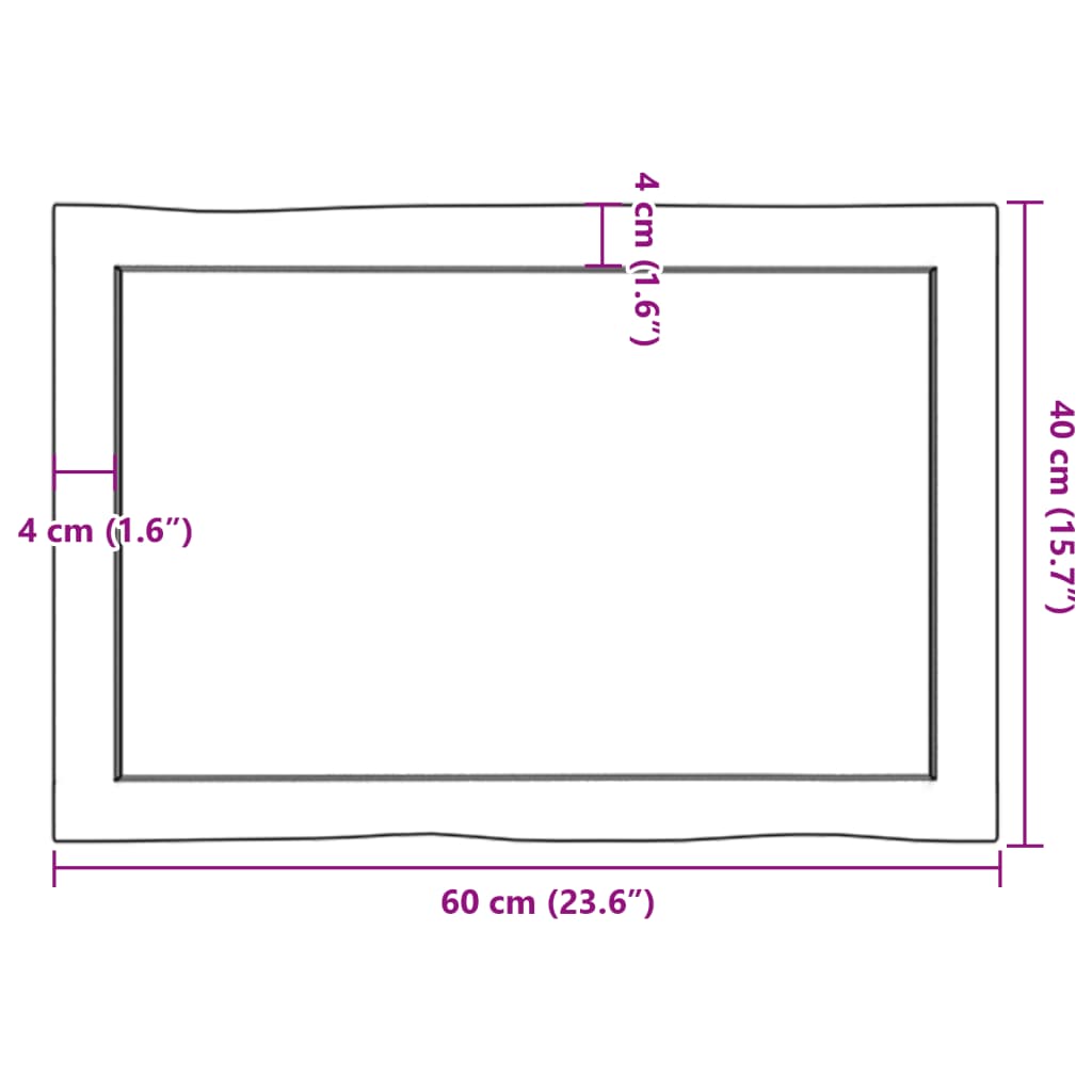 vidaXL Επιφ Τραπεζιού Αν Καφέ 60x40x(2-4)εκ. Ακατέργ. Μασίφ Ξύλο Δρυός