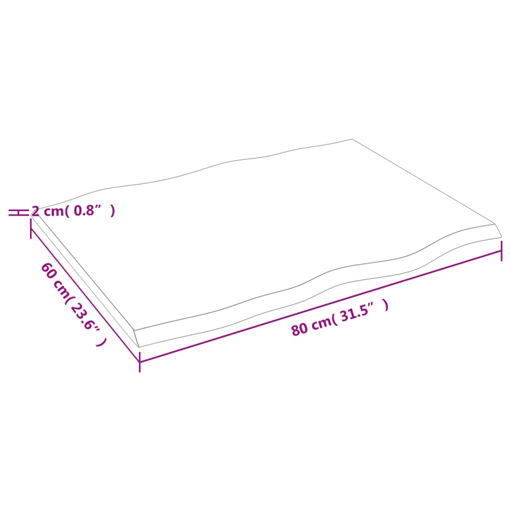 vidaXL Επιφ Τραπεζιού Αν Καφέ 80x60x2εκ. Επ Μασίφ Ξύλο Δρυός Live Edge