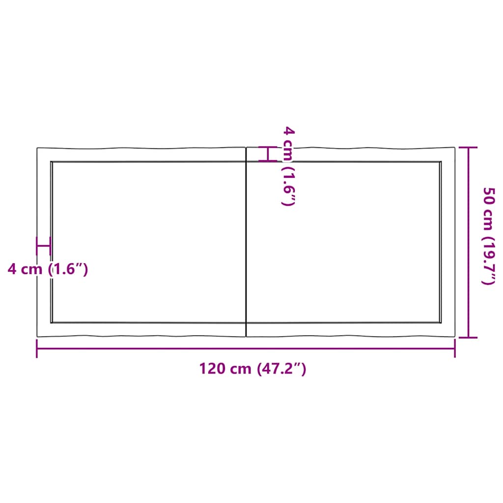 vidaXL Επιφ Τραπεζιού Αν Καφέ 120x50x(2-6)εκ.Ακατέργ. Μασίφ Ξύλο Δρυός