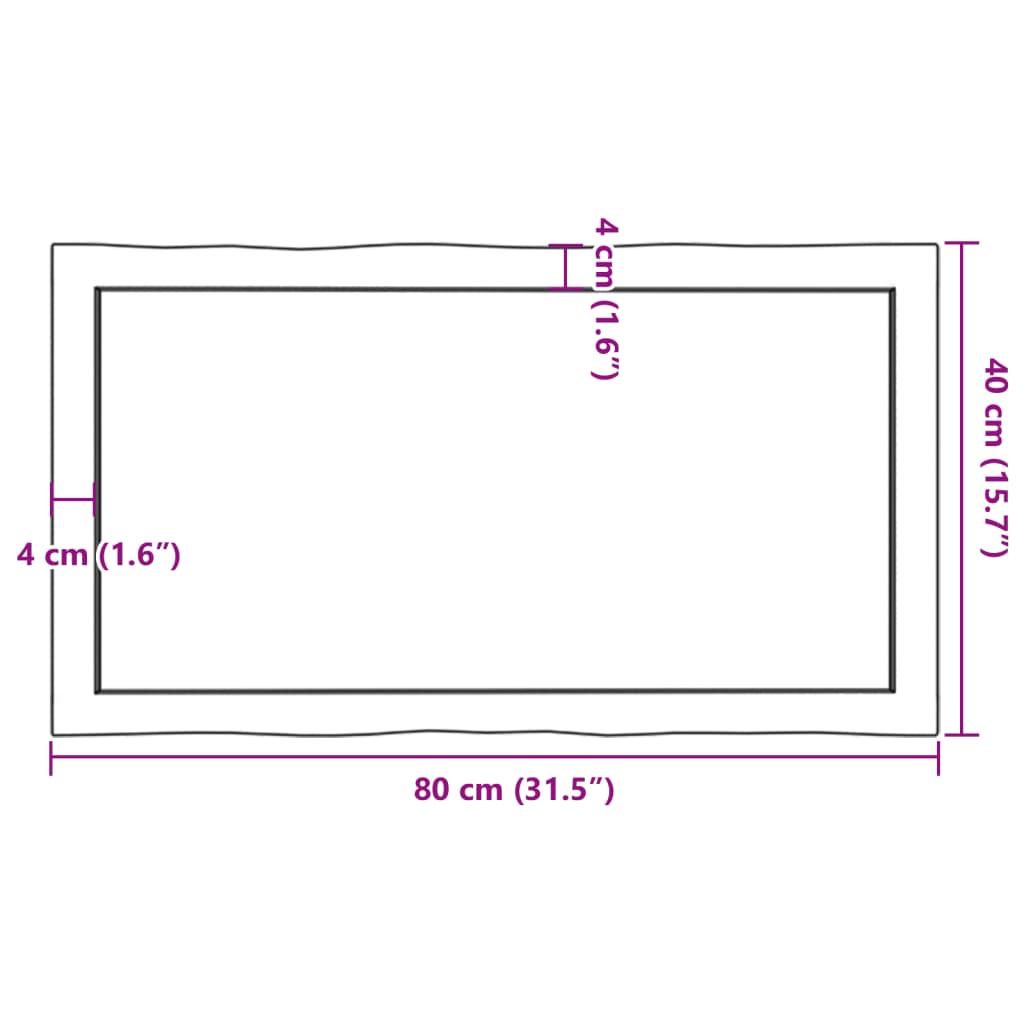 vidaXL Επιφ Τραπεζιού Αν Καφέ 80x40x(2-4)εκ. Ακατέργ. Μασίφ Ξύλο Δρυός