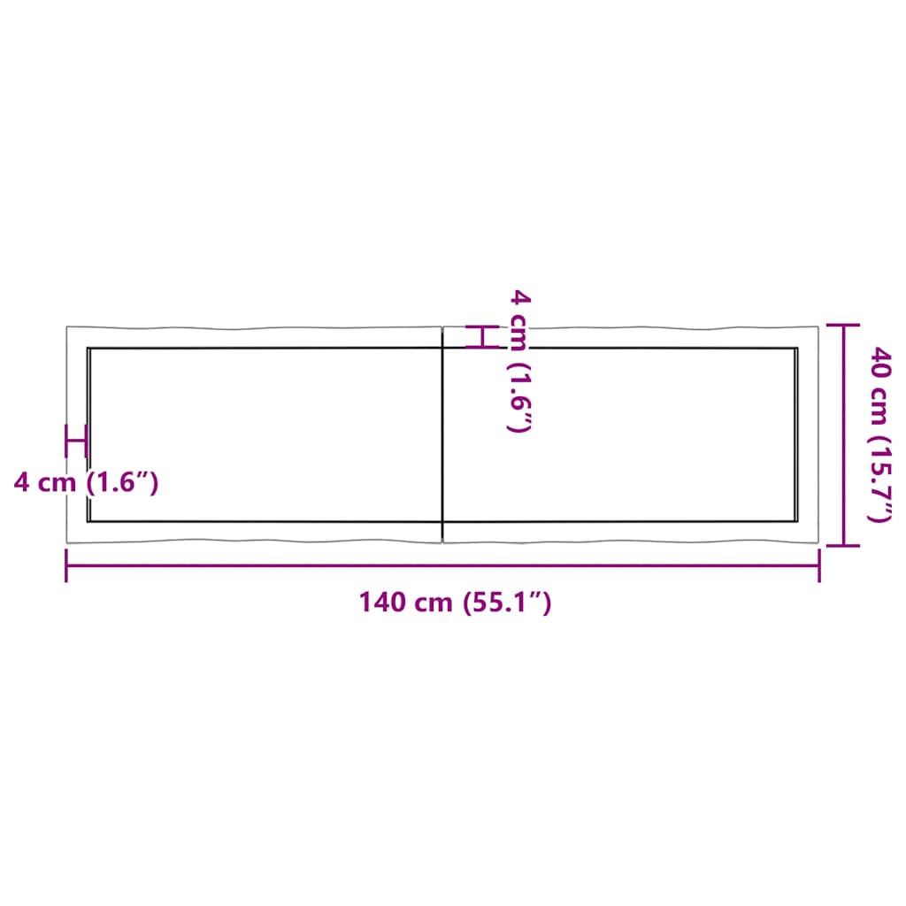 vidaXL Επιφ Τραπεζιού Αν Καφέ 140x40x(2-6)εκ.Ακατέργ. Μασίφ Ξύλο Δρυός