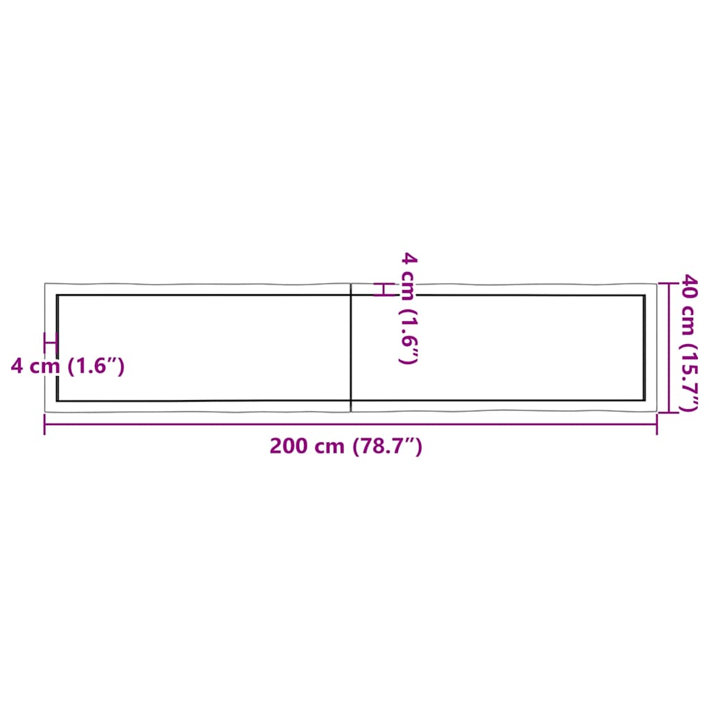vidaXL Επιφ Τραπεζιού Αν Καφέ 200x40x(2-4)εκ.Ακατέργ. Μασίφ Ξύλο Δρυός