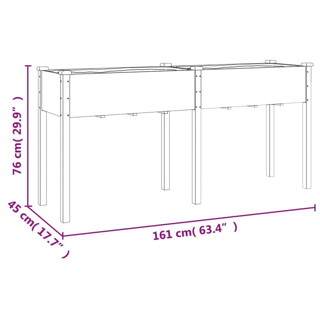 vidaXL Γλάστρα με Επένδυση Γκρι 161x45x76 εκ. από Μασίφ Ξύλο Ελάτης