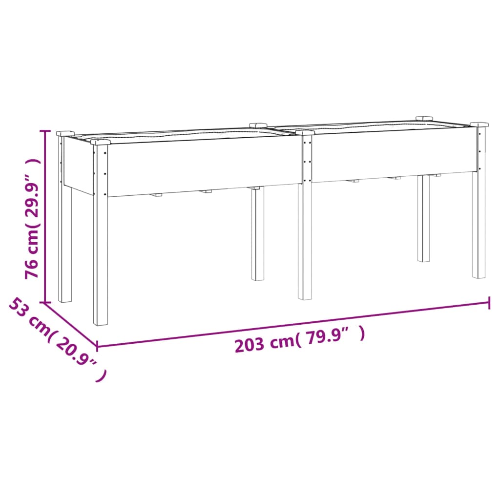 vidaXL Γλάστρα με Επένδυση Καφέ 203x53x76 εκ. από Μασίφ Ξύλο Ελάτης