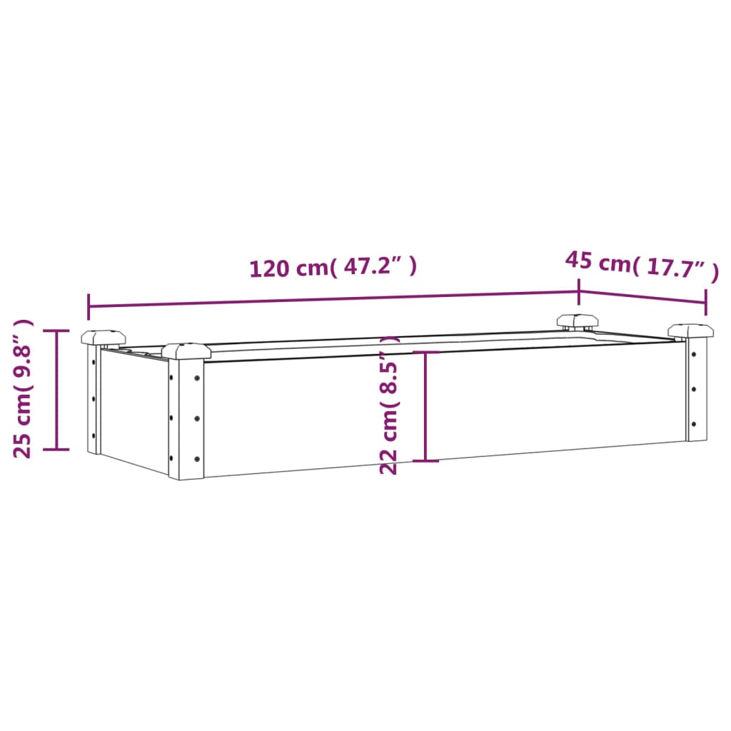 vidaXL Ζαρντινιέρα Υπερυψ. με Επένδυση Γκρι 120x45x25 εκ. Μασίφ Ελάτη