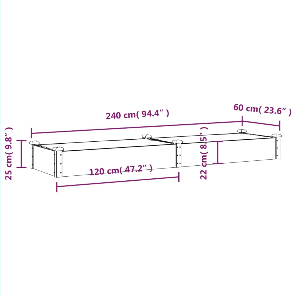 vidaXL Ζαρντινιέρα Υπερυψ. με Επένδυση Γκρι 240x60x25 εκ. Μασίφ Ελάτη
