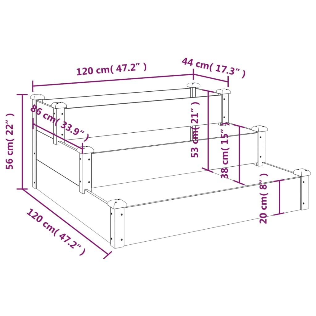 vidaXL Ζαρντινιέρα Υπερυψωμένη Γκρι 120x120x56 εκ. Μασίφ Ξύλο Ελάτης