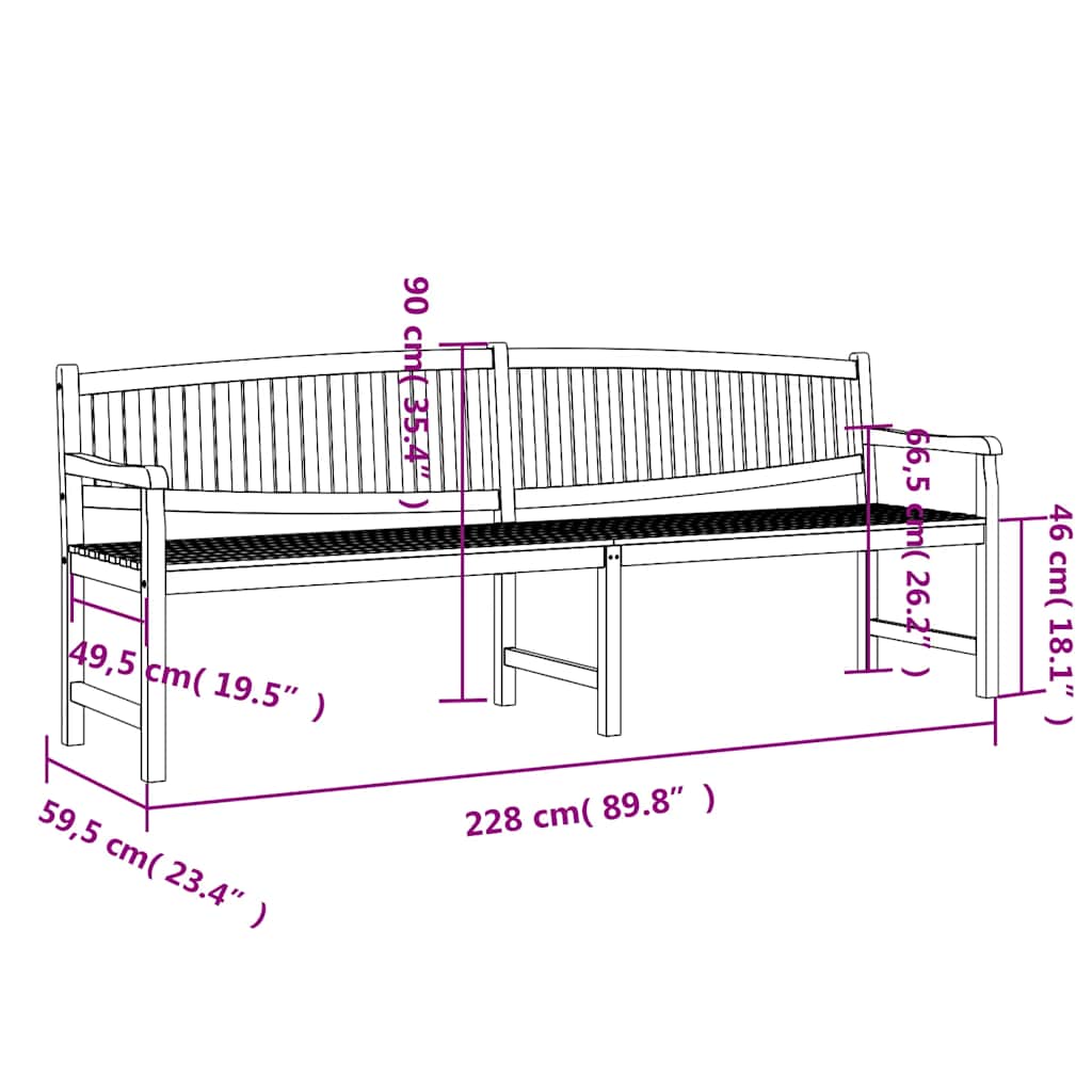 vidaXL Παγκάκι Κήπου 228 x 59,5 x 90 εκ. από Μασίφ Ξύλο Teak