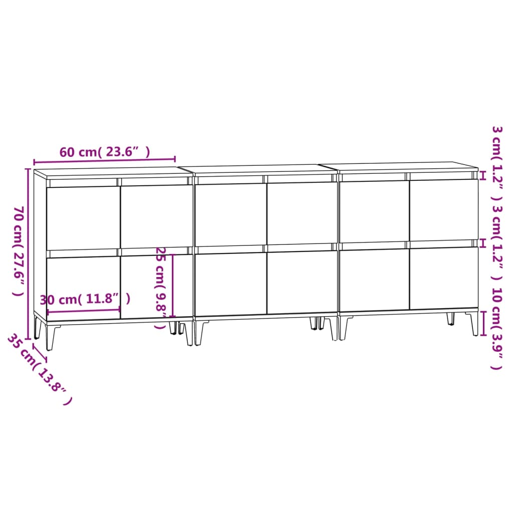 vidaXL Ντουλάπια 3 τεμ. Καπνιστή Δρυς 60x35x70 εκ. Επεξεργασμένο Ξύλο