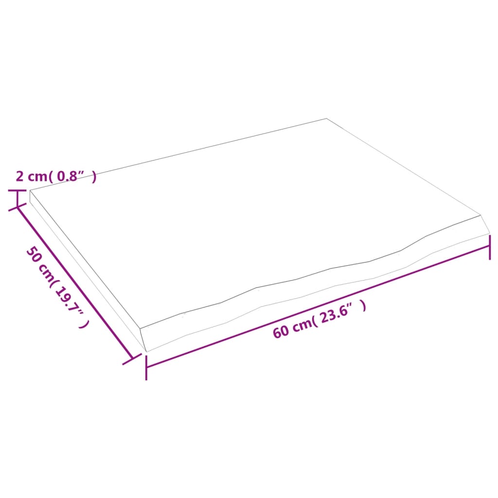 vidaXL Επιφάνεια Τραπεζιού 60x50x2 εκ Ακατέργαστο Μασίφ Ξύλο Δρυός