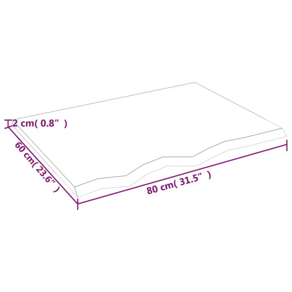 vidaXL Επιφάνεια Τραπεζιού 80 x 60 x 2 εκ Ακατέργαστο Μασίφ Ξύλο Δρυός