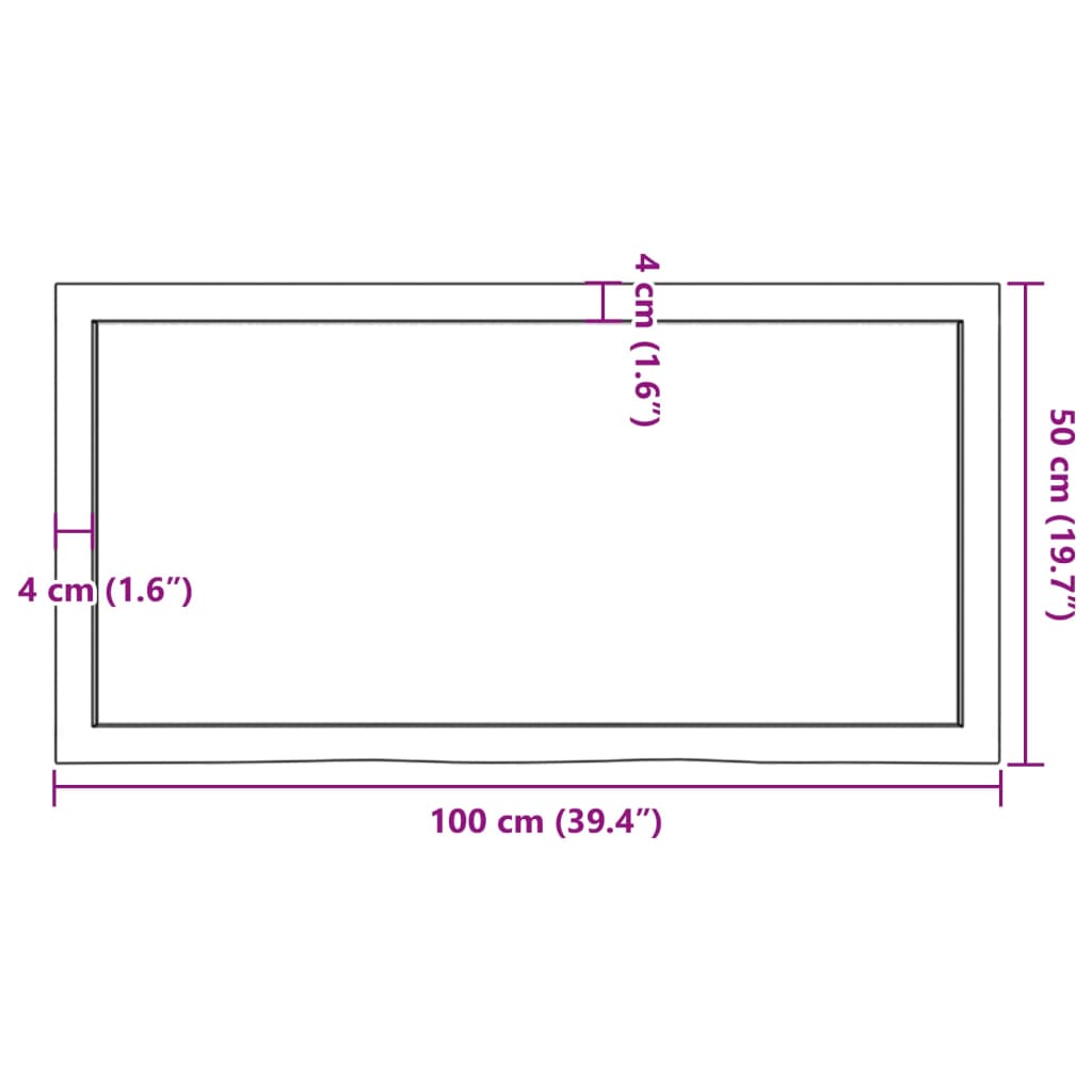 vidaXL Επιφάνεια Τραπεζιού 100x50x(2-4)εκ Ακατέργαστο Μασίφ Ξύλο Δρυός