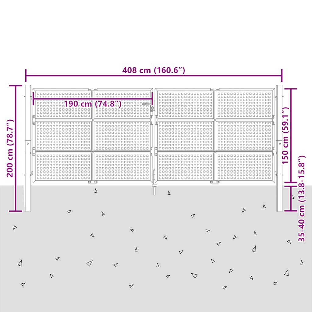 vidaXL Πόρτα Κήπου Ανθρακί 400x150 εκ. Ατσάλι