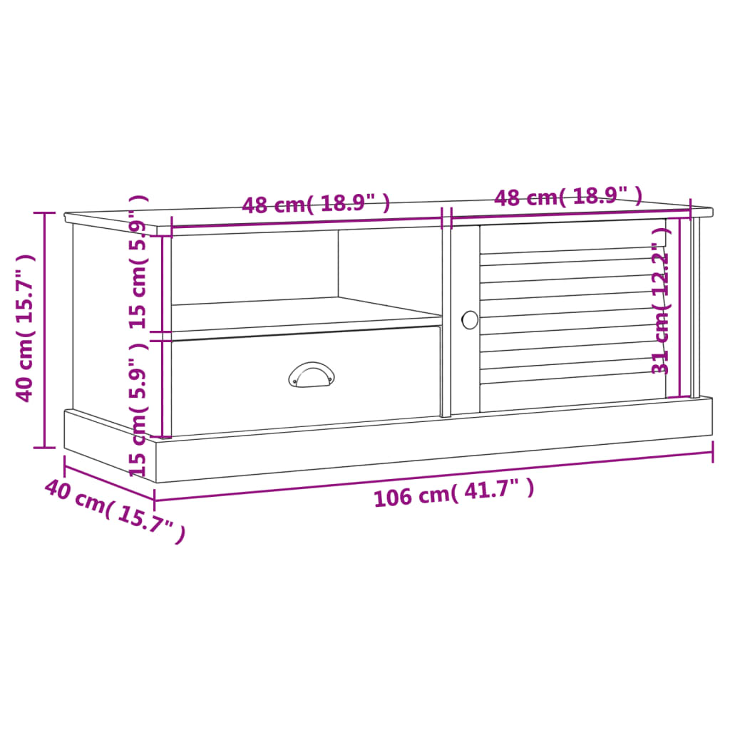 vidaXL Έπιπλο Τηλεόρασης VIGO Γκρι 106 x 40 x 40 εκ. Μασίφ Ξύλο Πεύκου