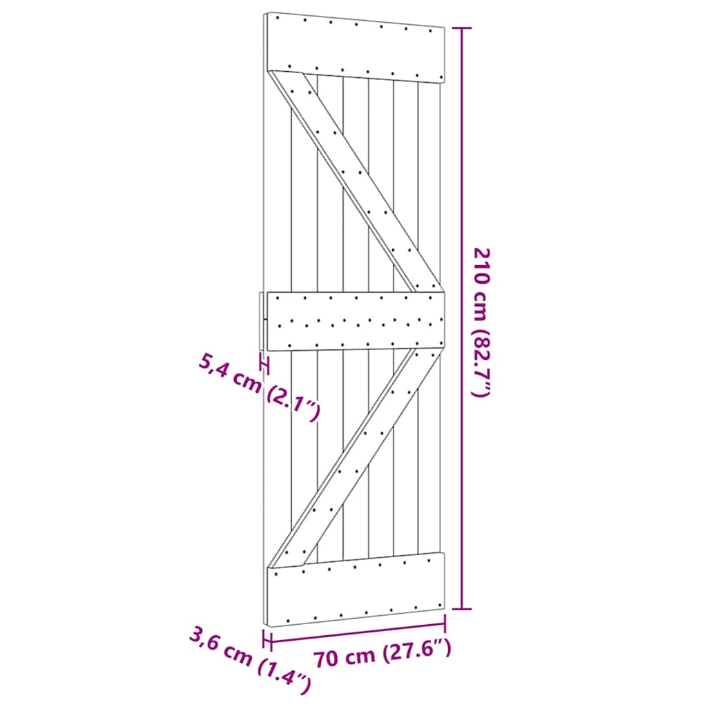 vidaXL Πόρτα NARVIK 70 x 210 εκ. από Μασίφ Ξύλο Πεύκου
