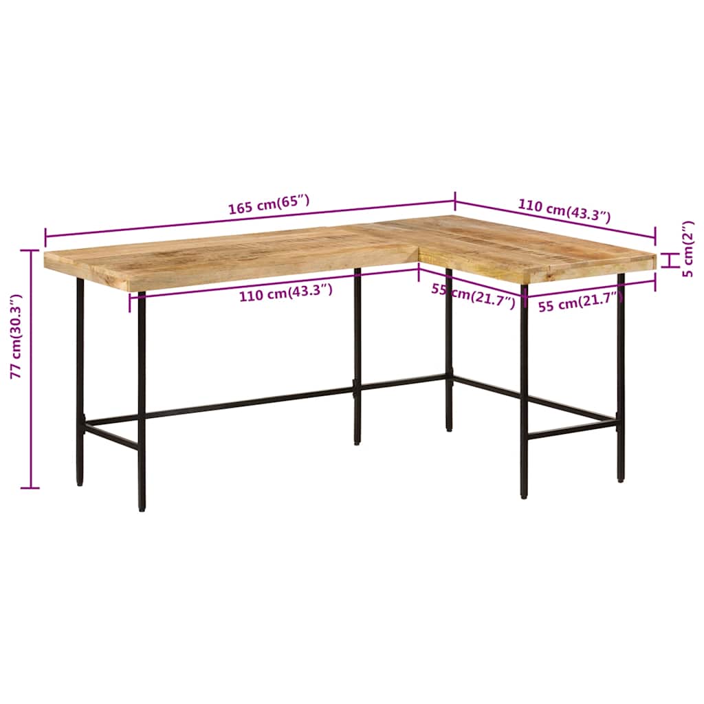 vidaXL Γραφείο 165x110x77 cm Μασίφ Ξύλο Μάνγκο και Σίδερο