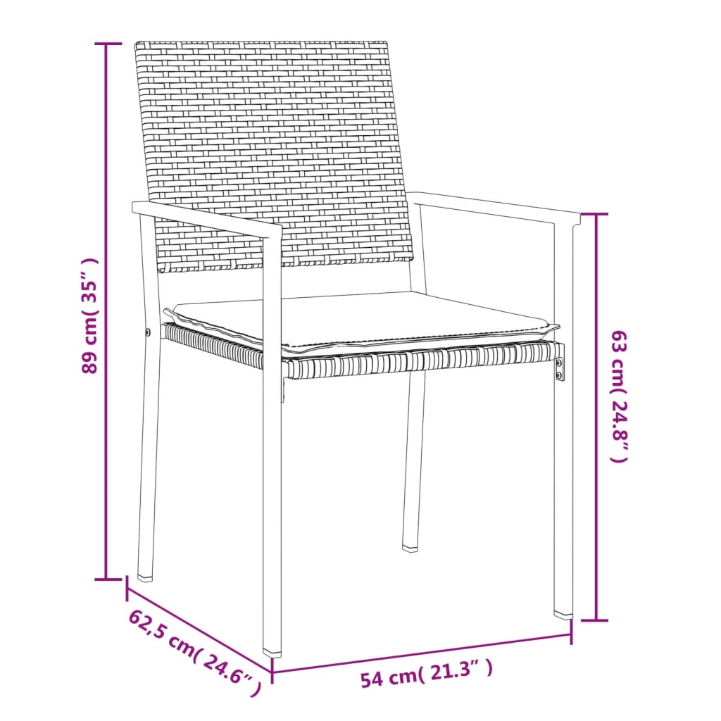 vidaXL Καρέκλες Κήπου 6 τεμ. Μαύρο 54x62,5x89 εκ Συνθ. Ρατάν&Μαξιλάρια