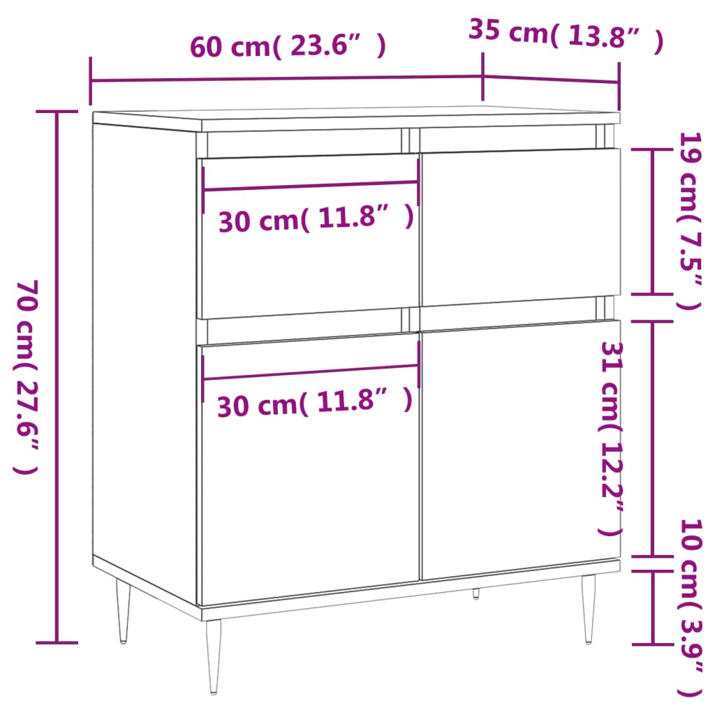 vidaXL Ντουλάπι Γκρι Σκυροδέματος 60x35x70 εκ. Επεξεργασμένο Ξύλο