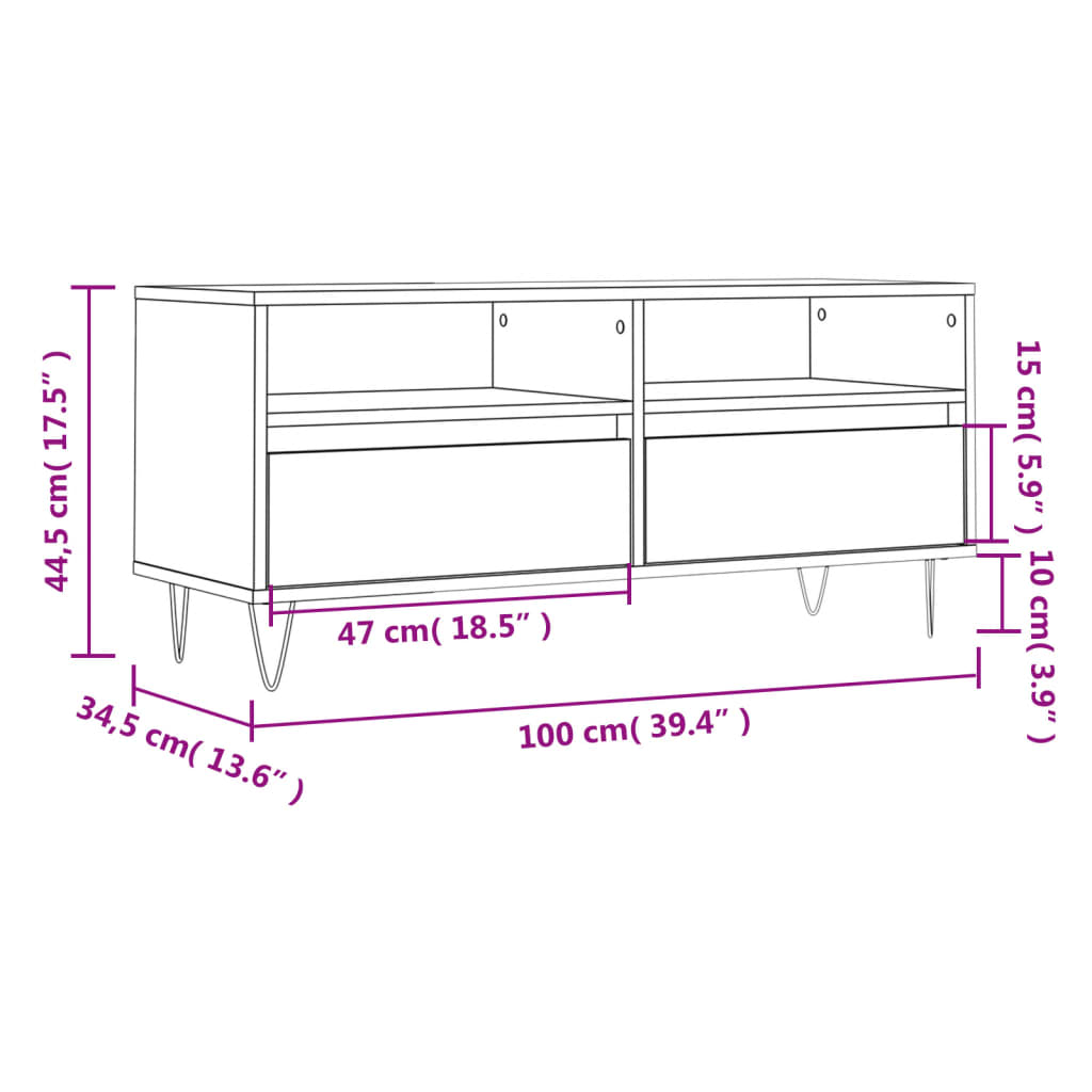 vidaXL Έπιπλο Τηλεόρασης Γκρι Sonoma 100x34,5x44,5 εκ. Επεξεργ. Ξύλο