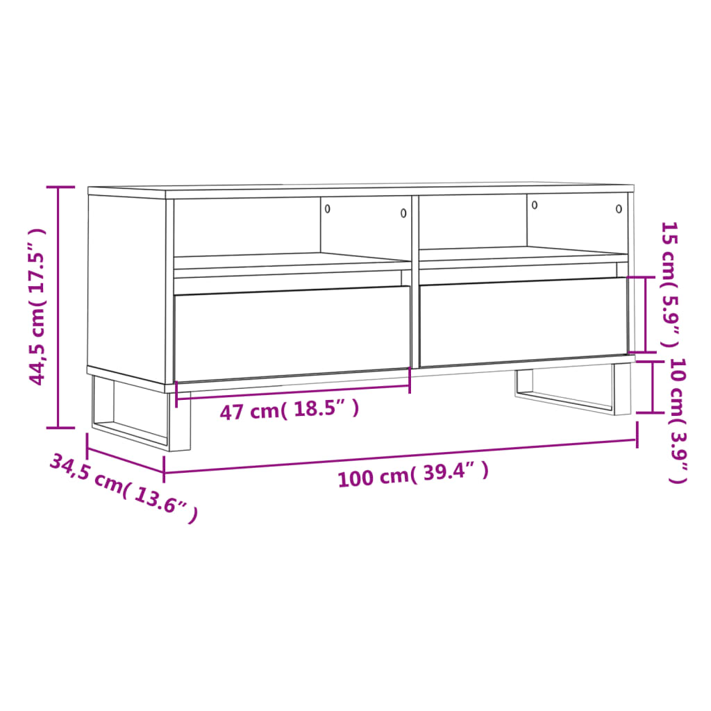 vidaXL Έπιπλο Τηλεόρασης Γκρι Σκυρ. 100 x 34,5 x 44,5 εκ. Επεξ. Ξύλο
