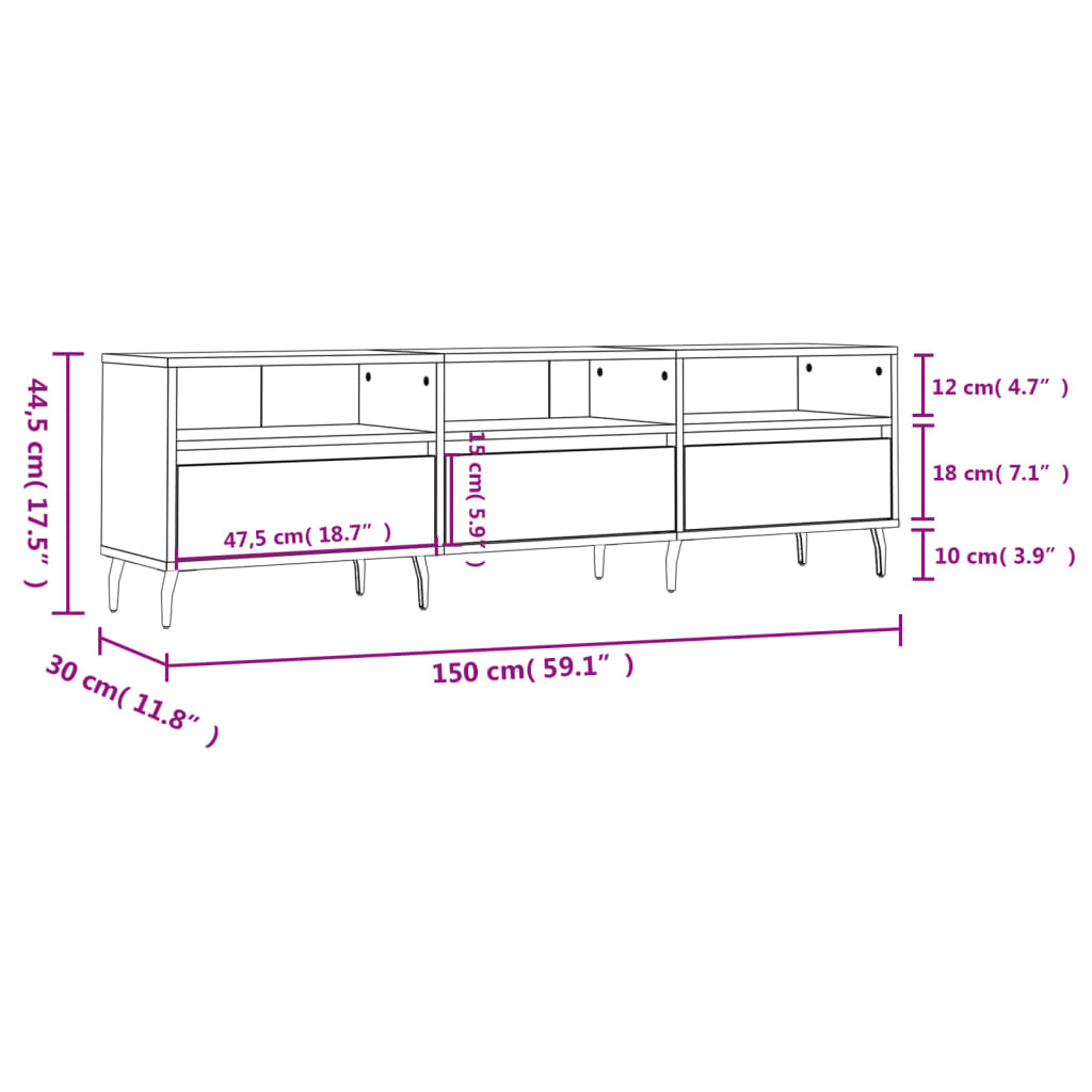 vidaXL Έπιπλο Τηλεόρασης Λευκό 150x30x44,5 εκ. Επεξεργασμένο Ξύλο