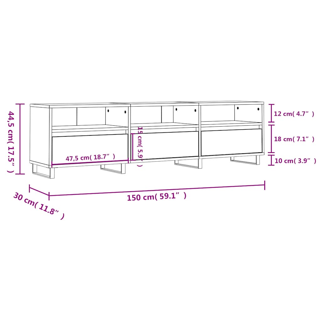 vidaXL Έπιπλο Τηλεόρασης Γκρι Sonoma 150x30x44,5 εκ. από Επεξεργ. Ξύλο